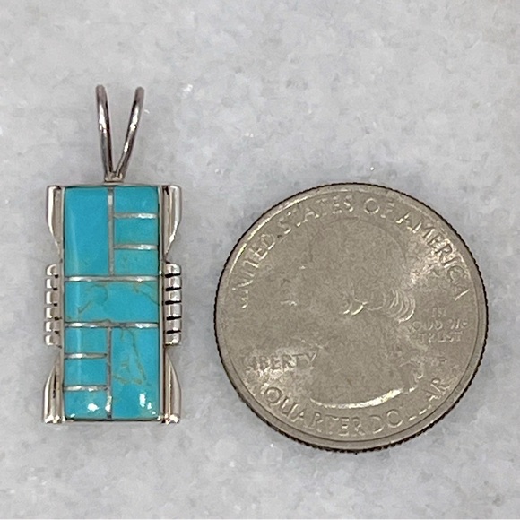 Santa Fe Style Turquoise Sterling Silver Pendant Necklace - Picture 11 of 11